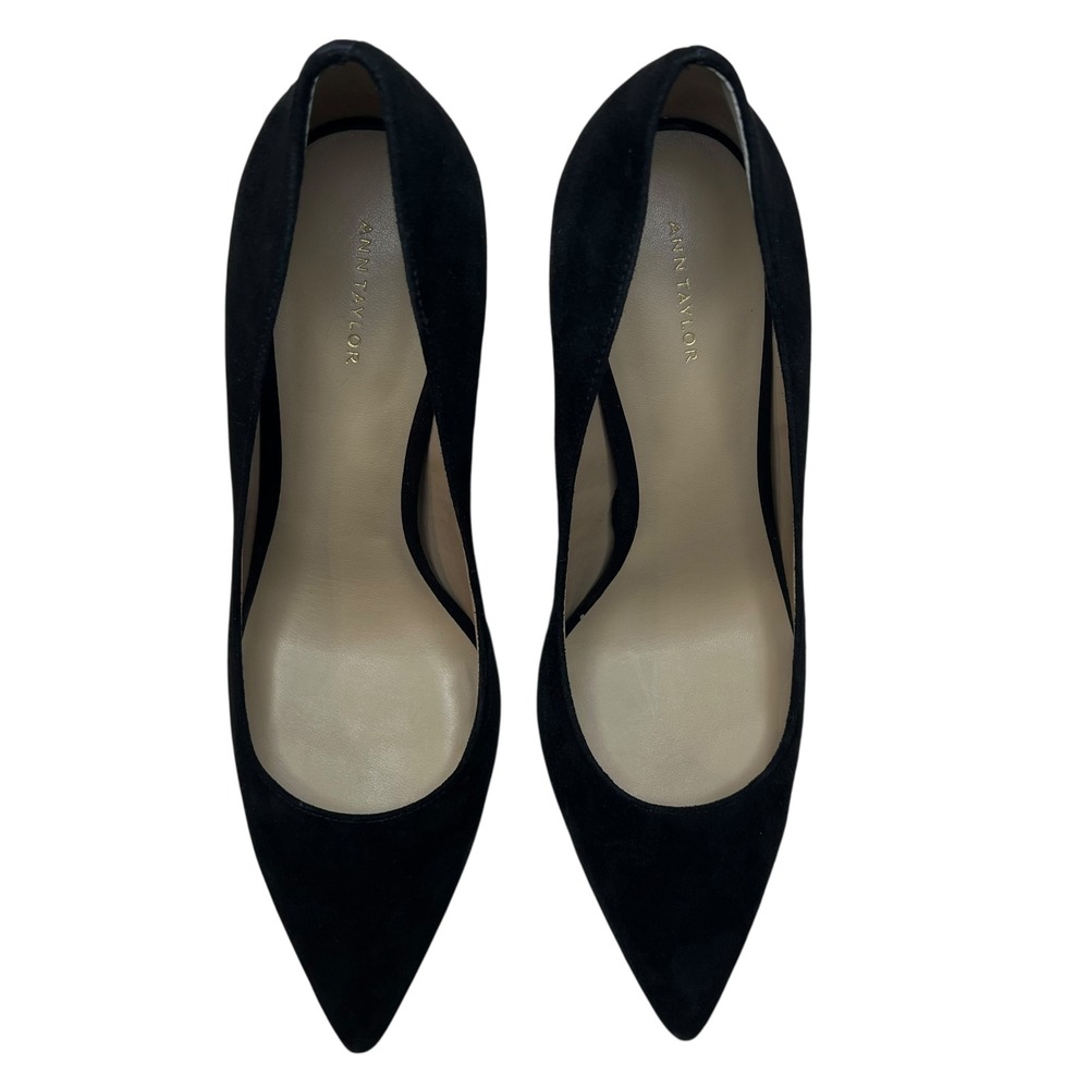 Ann‎ Taylor Black Mila Suede Pointed Toe Pumps SZ 9.5 Office Career Classic - Picture 3 of 7